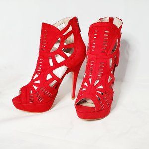 JustFab Rytner Red Heels, Size 6 US, Open-toe